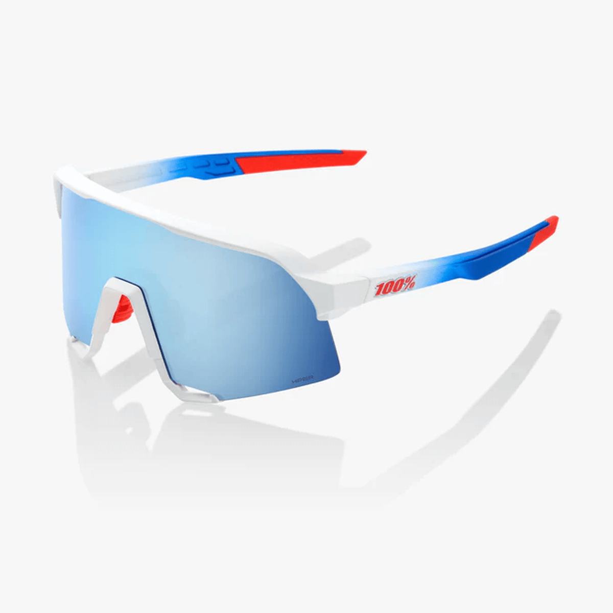 100% - S3 - TotalEnergies Team Matte White / Metallic Blue - Hiper Blue Multilayer Mirror Lens
